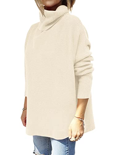 ANRABESS Women's Oversized Turtleneck Batwing Sleeve Spilt Casual Loose Knit Tunic Pullover Sweater Tops 2024 Fall Outfits Lake Small