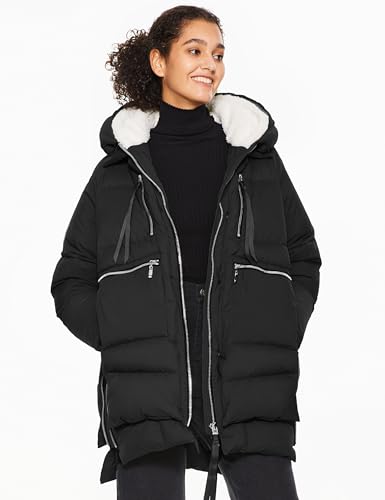 Orolay Women's Winter Puffer Jacket - Fleece Lined Hooded Down Coat Casual Overcoat with Pockets Black X-Small