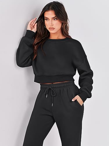 ANRABESS Women's Two Piece Outfits Long Sleeve Crop Sweatshirt and Jogger Pants Lounge Sweatsuit Sets Tracksuit with Pockets Medium