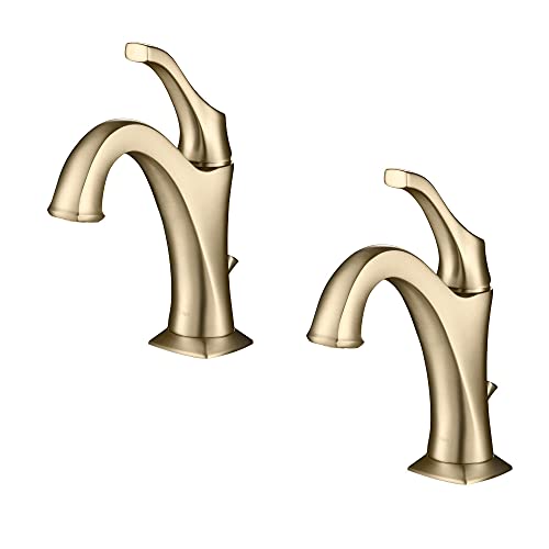 KRAUS KBF-1201BG Arlo Single Handle Basin Bathroom Faucet with Lift Rod Drain and Deck Plate, Brushed Gold (2-Pack)