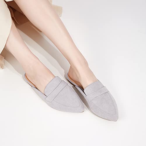 BISON SPIRIT Mules for Women Flats Pointed Toe Slip On Mules Comfortable Loafer Shoes (Black PU 02,6.5)