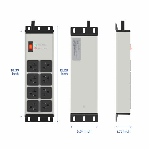 CCCEI Black Heavy Duty Power Strip Surge Protector 20 AMP, 8 Outlets 12 Gauge Industrial Shop Garage Metal Multiple Outlets, 6 FT Extension Cord 5-15P Adapter High Amp 6-20R T-Slot 20a for Appliance