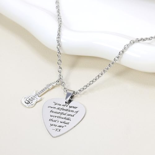 DAILI Quotes Guitar Pick Necklace, Stainless Steel Necklace for Men Women Taylor Music Lover Eras Tour Outfits Jewelry Accessories Inspired Fans Gift Inspiration Necklace For Boy/Girl/Music Lovers,