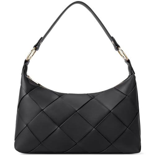 BOSTANTEN Woven Purses for Women Vegan Leather Hobo Bag Shoulder Handbags, Black