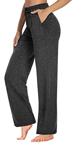 OFEEFAN Women's Pants Womens Wide Leg Sweatpants Womens Winter Pants with Pockets Dark Gray S