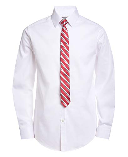 Van Heusen Boys' Long Sleeve Collared Button-Down Dress Shirt and Tie Set, Black Stripe, 18-20 Husky