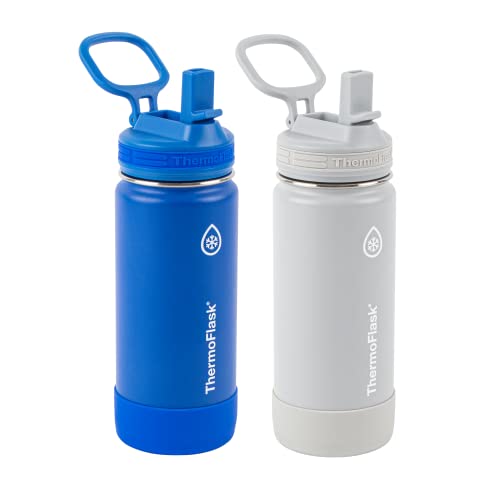 ThermoFlask 24 oz Double Wall Vacuum Insulated Stainless Steel 2-Pack of Water Bottles, Black / Malachite