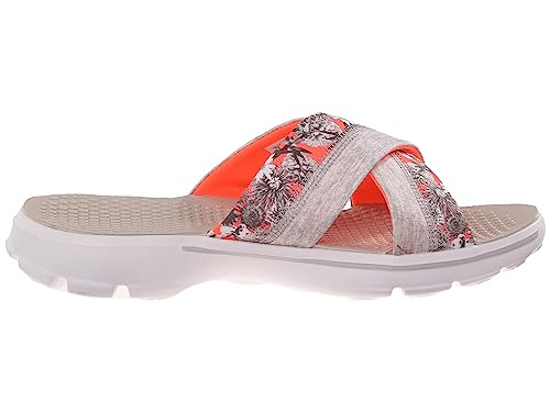 Skechers Performance Womens Go Walk Fiji Flip Flop,Natural Coral Flower,8 M US