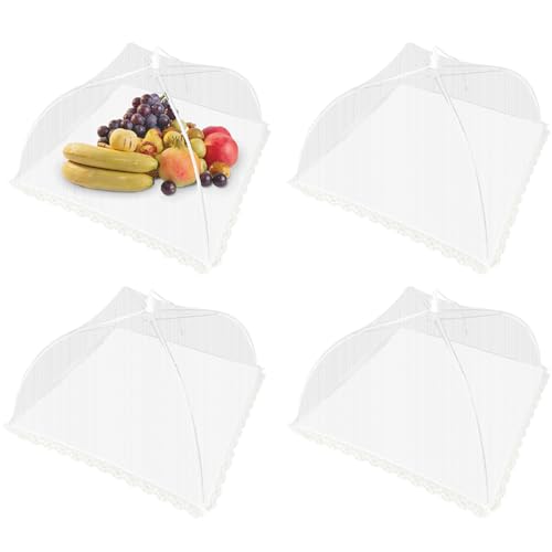 Food Covers for Outside Mesh, 17''×17'' Pop-Up Mesh Food Net Tents for Indoor, Outdoor Kitchen, Camping, Picnic, Year-Round Protective, Reusable and Collapsible, White(4 Pack)