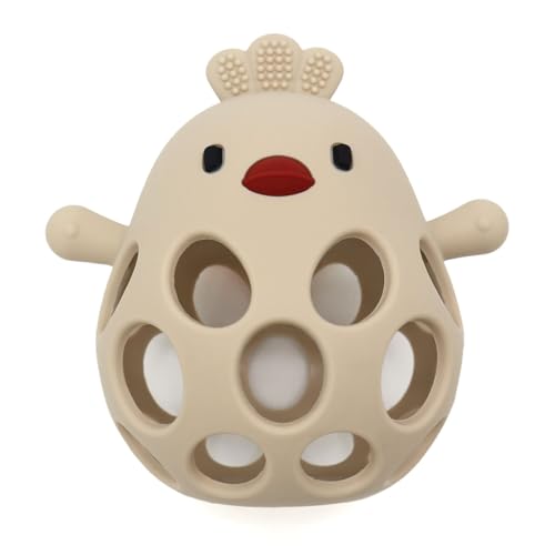 KIAANS Baby Teething Toy Silicone Hollow Chick Teether Toy for Baby BPA Free Sensory Teether Toy (Beige)