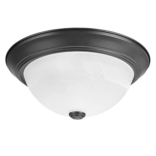 Aspen Creative 63014-2A, 2-Light Flush Mount Ceiling Light Fixture, Transitional Design in Dark Bronze Finish, White Alabaster Glass Diffuser, 13-1/8" Diameter