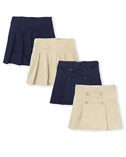 The Children's Place Girls' Pleated/Button Skort, Sandy/Tidal 4-Pack, 4