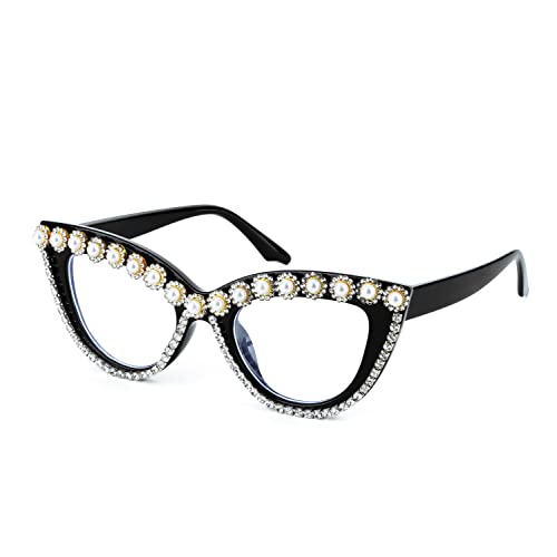 FEISEDY Diamond Glasses Blue Light Blocking Cat Eye Rhinestone Women Oversized Anti Eyestrain Computer Glasses Frame B2358