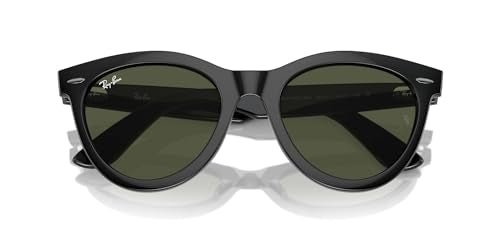 Ray-Ban RB2241 Wayfarer Way Round Sunglasses, Black/Green, 51 mm