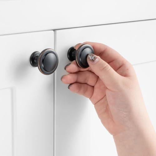 ASKANO Pack of 10, Oil Rubbed Bronze, Round Kitchen Cabinet Knob ZK2209 | Classic Pull Handle, Solid Hardware for Drawer, Dresser, Bathroom, Vanity, Furniture Door, Cupboard, Diameter: 1-1/4 Inch