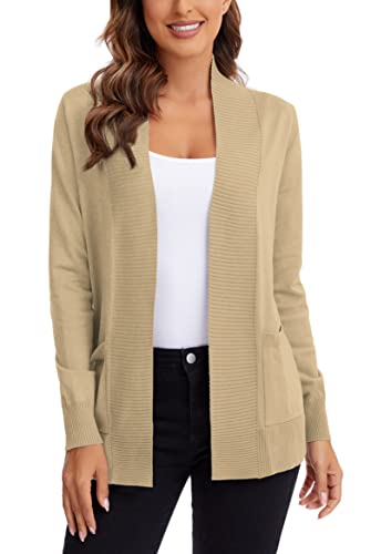Urban CoCo Women's Lightweight Open Front Knit Cardigan Sweater Long Sleeve with Pocket (Light Oliver, M)