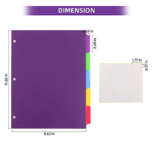 3 Sets Colorful Binder Dividers with Tabs,Plastic Index with 5 Tabs,for 3 Ring Binder