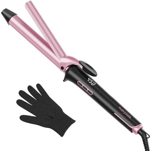 Wavytalk Curling Iron, 1 1/4-Inch, Ceramic, Adjustable Temperature up to 450, Wand, Dual Voltage, Includes Heat Resistant Glove (Rose Pink)