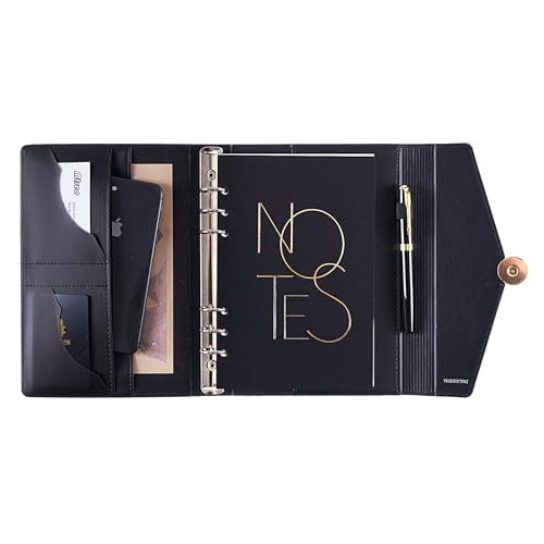 TRASEXTRA Portfolio Organizer,Portfolio Binder,Padfolio for Women,A5 Refillable Notebook,Fillable Diary,Cute Notebook,No Ink Bleed,100 Sheets 200 Pages,8.3×5.5IN (Black)