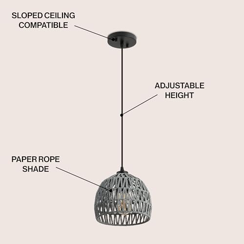 JONATHAN Y JYL6512D Campana 8.25" 1-Light Bohemian Modern Woven Rope/Iron LED Pendant Farmhouse, Coastal, Transitional, Kitchen, Living Room, Hallway, Bedroom, Dining Room, Gray