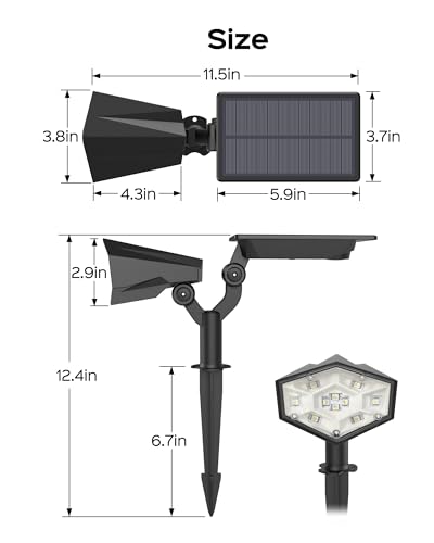 JACKYLED Solar Lights Outdoor, 800 Lumens Solar Spot Lights 3000K/6000K, 4 Modes Solar Landscape Spotlights Waterproof for Yard,2 Pack