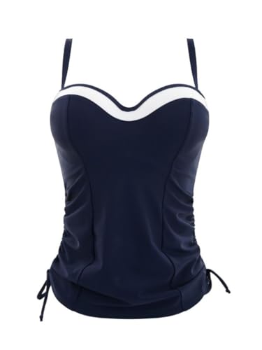 Panache Plus Swim Women's Anya Cruise Bra Sized Molded Bandeau Tankini, Navy/White, 34D