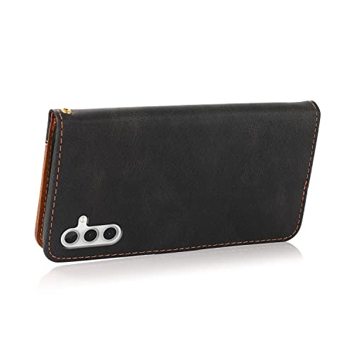 Mavis's Diary Compatible with Samsung Galaxy A14 5G Case Wallet with Card Holder, Double Color Leather Folio Phone Cover Magnetic Closure Stylish Folding Case with Kickstand (Black Pink)