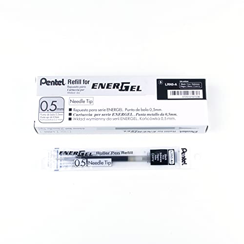 Pentel EnerGel Liquid Gel Pen Refill, 0.5mm, Needle, Black, Box of 12