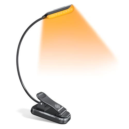 Glocusent Willow Book Light, 10LED, 3 Colors & 3 Brightness, Rechargeable, Lightweight, Clip on, Modern Design, Pure White, ABS Material, USB-C, 80hr Runtime, Ideal for Book Lovers