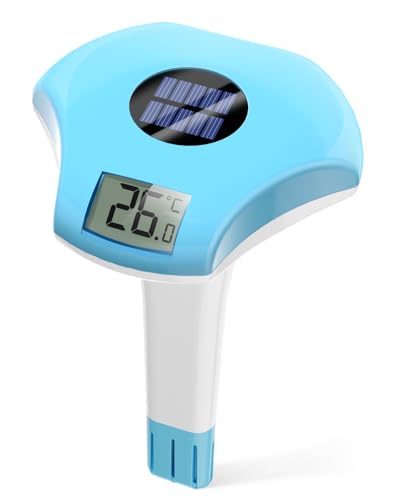 BALDR Pool Thermometer Floating Easy Read, IPX8 Waterproof, Solar Powered Digital Pool Thermometer with LCD Screen,Suitable for Swimming Pool/Hot Tub/Hot Spring/Aquarium (Blue)