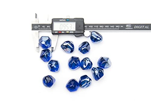 Kinway 20lbs Fire Glass Diamonds 1 Inch Blue Fire Pit Glass Rocks for Fire Pit Fireplace - Cobalt Blue