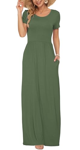 AUSELILY Women's Short Sleeve Loose Plain Casual Long Maxi Dresses for Women 2024 Print Green S