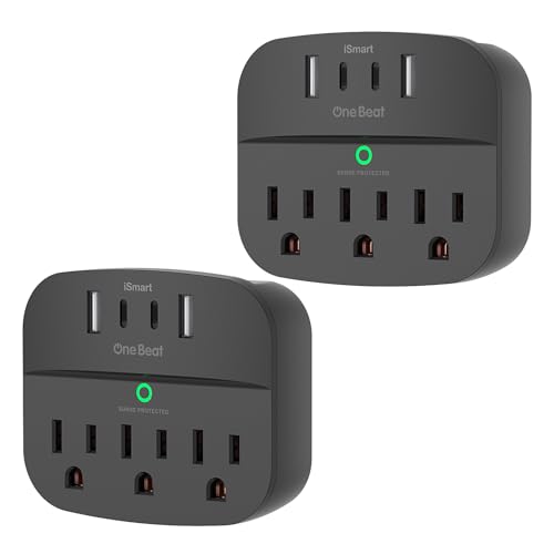 2 Pack Multi Plug Outlet Splitter with USB, Surge Protector Outlet Extender with 3 Wall Outlets 4 USB Wall Charger(2 USB C), 490 Joules, ETL Listed, Small Outlet Adapter Plug Extender for Travel,Black