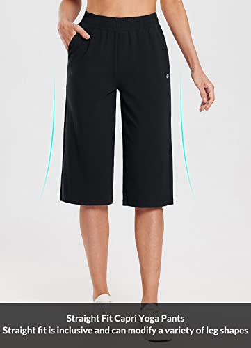 baleaf Women's 15" Cotton Long Shorts Below The Knee with Pockets Walking Bermuda Shorts Yoga Capri Pants Black M