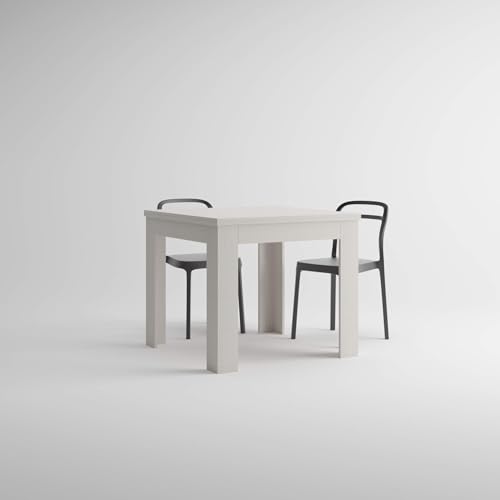 Mobili Fiver, Square extendable Dining Table, Eldorado, 35.4(70.9) x35.4 in, White Ash, for 4-8 People, Expandable Dining Table for Kitchen, Italian Furniture
