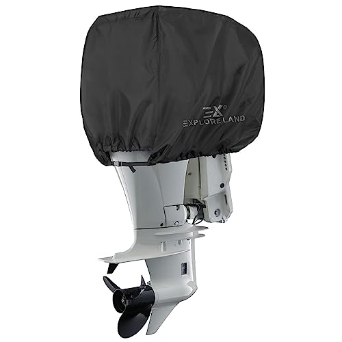 Explore Land Outboard Motor Cover - Waterproof 600D Heavy Duty Boat Engine Hood Covers - Fit for Motor up to 25 HP, Black