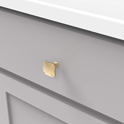 Hickory Hardware P3230-BGB Bridges Collection Home Improvement Cabinet Hardware Knobs - Kitchen Cabinet Knob for Cupboard Drawer Pulls & Dresser Brushed Golden Brass Finish 1-3/16 Inch Square - 1 Pack