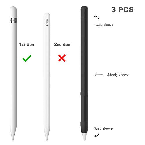 YINVA Case for Apple Pencil Grip for Apple Pencil Accessories Holder for Apple Pencil 1st Generation Cover Sleeve for Apple Pencil with Protective Nib Cover for iPad Pencil(Black)