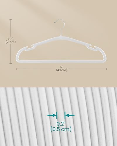 SONGMICS Velvet Hangers 50 Pack, Non-Slip Clothes Hangers, 17 x 8.3 Inches, Coat Hangers with Wide Shoulder Notches, Pants Bar, 360° Swivel Hook, Space-Saving, for Closet, Cloud White UCRF039W01