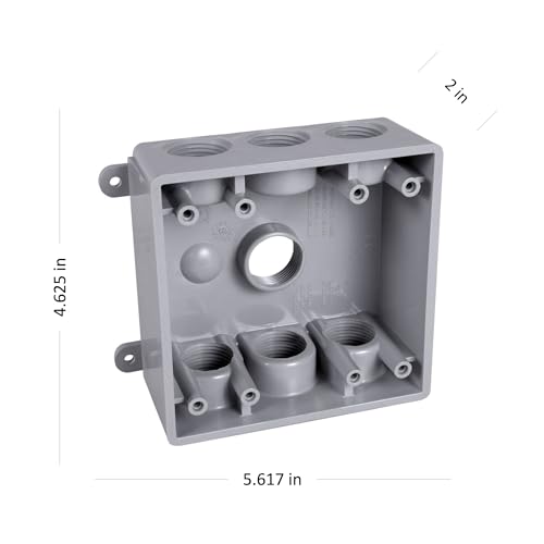 BELL PDB77550GY Two-Gang Weatherproof Box Seven 1/2 in. or 3/4 in. Threaded Outlets, 2 in, Gray