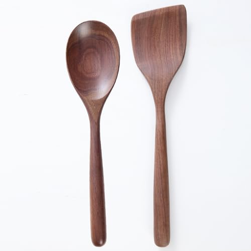 MornHalo 2PCS Acacia Wooden Spoons For Cooking 12-inch Smooth Finish Spatula Spoon And Cooking Spoons-Comfortable Grip Wood Spoons for Cooking - Non-Stick Wooden Cooking Utensils