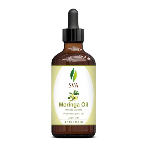 SVA Moringa Seed Oil - 4 Fl Oz – 100% Natural Cold Pressed Moringa Oil - for Face, Skin Care, Hair Care, Scalp Massage & Body Massage – Carrier Oil with Dropper