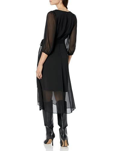 DKNY Women's Pleated Faux Wrap Dress, DEEP BLK, 2