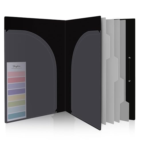 SKYDUE Accordion File Organizer, 5 Pocket Expanding File Folders with Pockets, Document Organizer, Portable Paper Organizer，School Office Supplies Black