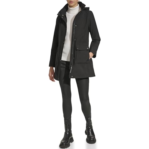 DKNY Women's Softshell Coat, Sofshell Hooded Black