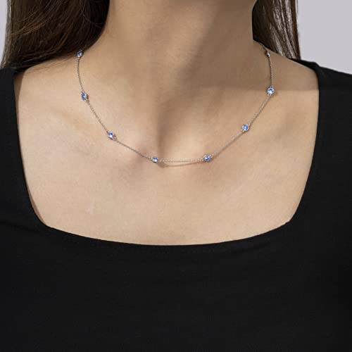 Amazon Essentials Platinum Plated Sterling Silver Station Necklace set with Infinite Elements Cubic Zirconia (6mm), 36" (previously Amazon Collection)