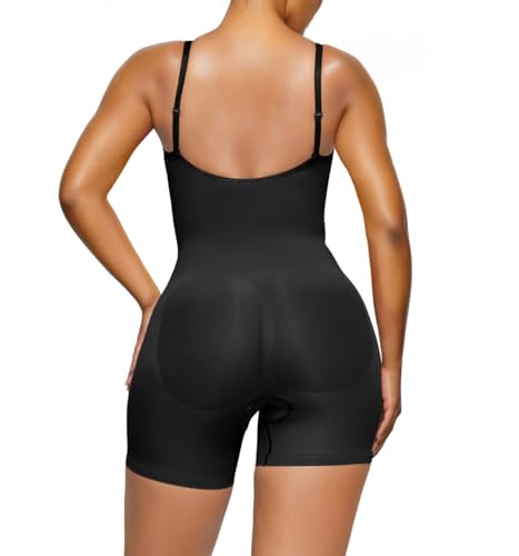 YIANNA Shapewear for Women Tummy Control Bodysuit Open Bust Mid Thigh Seamless Sculpting Body Shaper,YA5258-Black-XXS/XS
