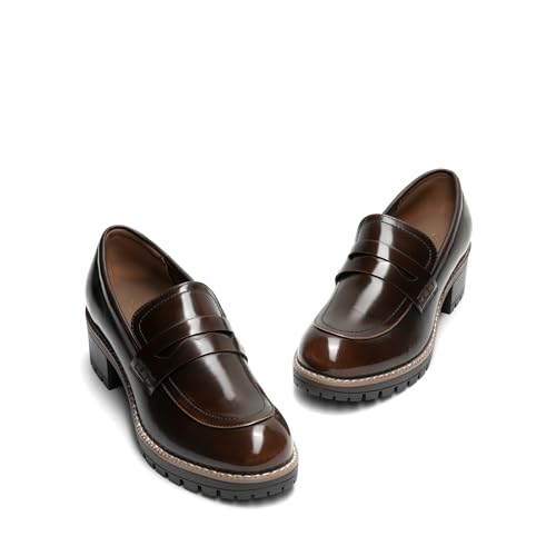DREAM PAIRS Womens Comfortable Platform Chunky Heel Business Casual Loafers,Size 6.5,Black-Pat,SDLS2319W