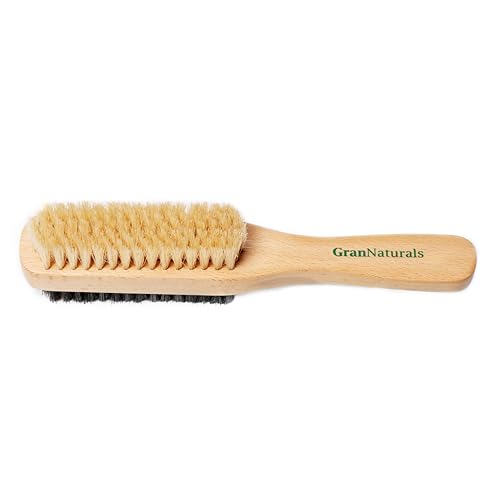 GranNaturals Double Sided Boar Bristle Hair Brush - Soft Hard Finishing & Smoothing Hairbrush for Slick Back Hair to Style, Polish, & Lay Down Hair Flat to Create a Sleek Hairstyle for Bun, Slickback