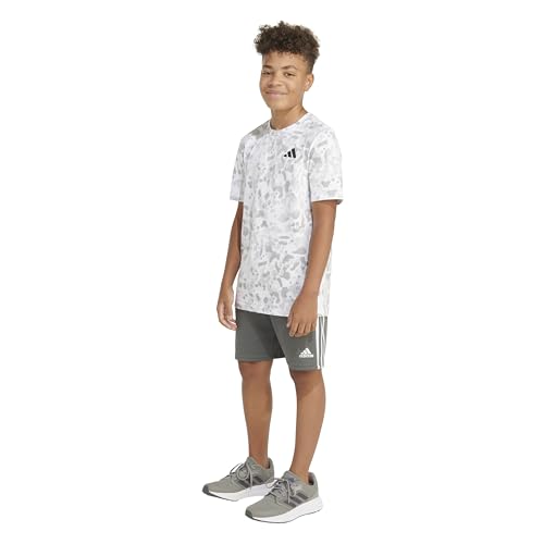 adidas Boys' Short Sleeve Cotton Camo Print T-Shirt, White and Light Grey SM